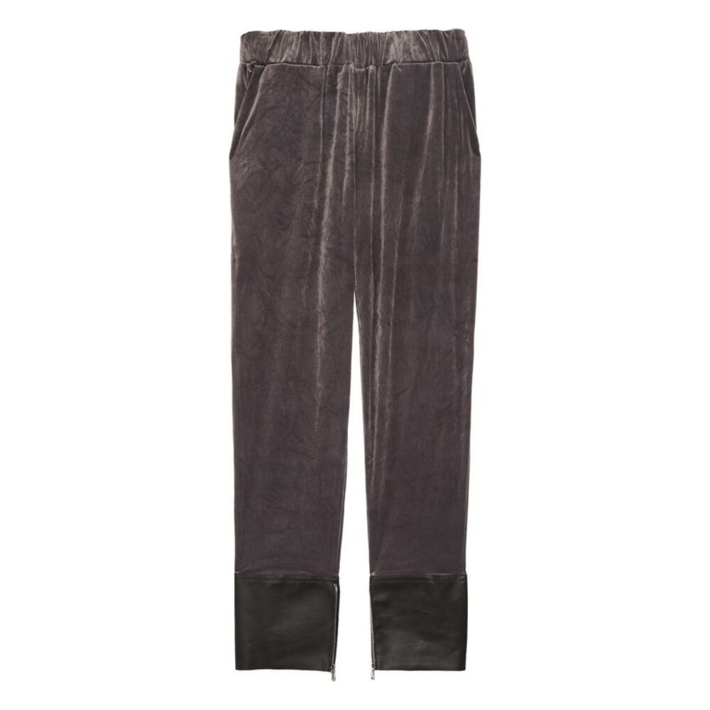 Les Chiffoniers Womens Velvet & Leather Cuffed Track Pants X-Small Grey